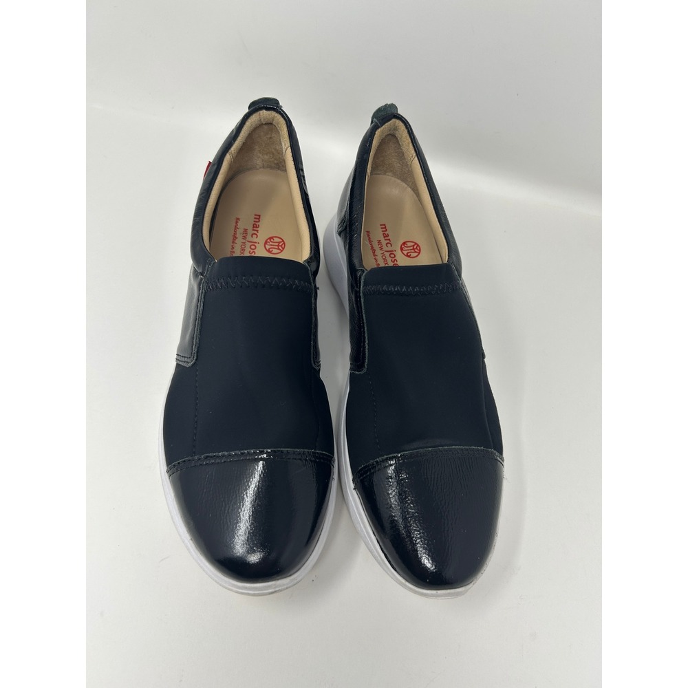 Marc Joseph New York Womens Black Patent Leather Fabric Slip On Sneakers Sz 6.5